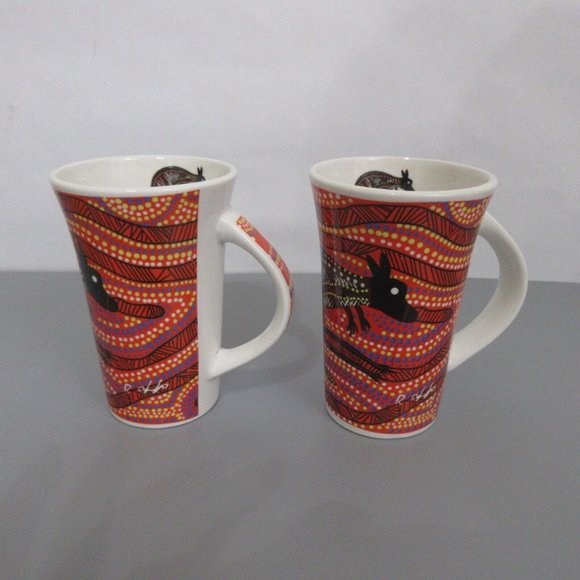 2Set Waligura Gurruhman Kangaroo Coffee Mug Aboriginal Artist Robert Appo Signed - Picture 1 of 7